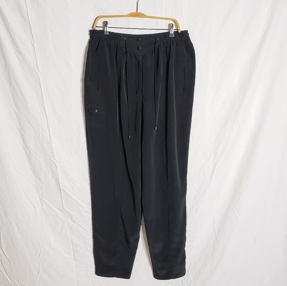 VINTAGE Y2K Black Parachute Pants Yoked Elastic waist with drawstrings L - Picture 11 of 11